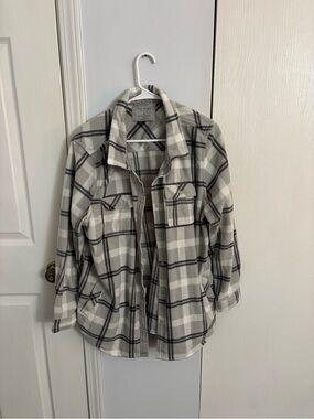Women's Cream & Gray Plaid Teddy Jacket
